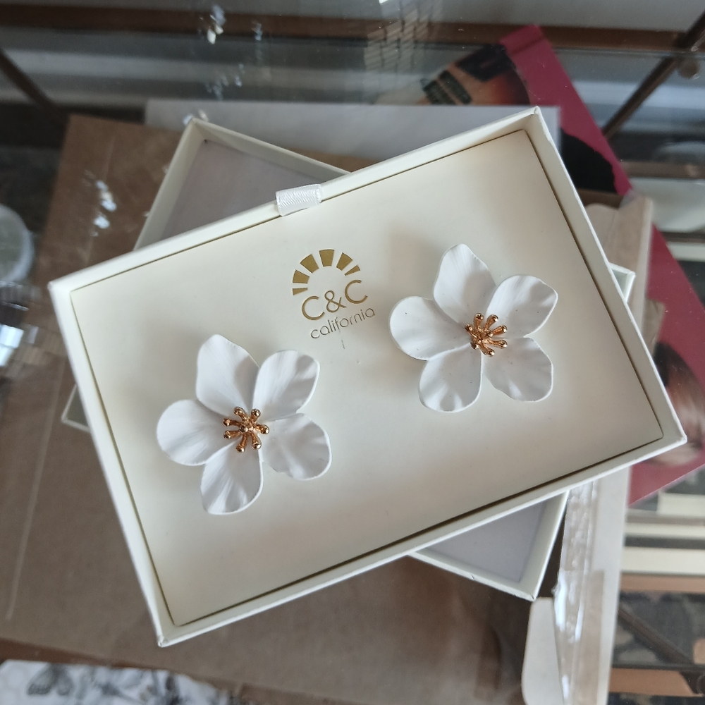 NWB C&C Resort Wear Vacation Tropical Floral Ceramic Earrings